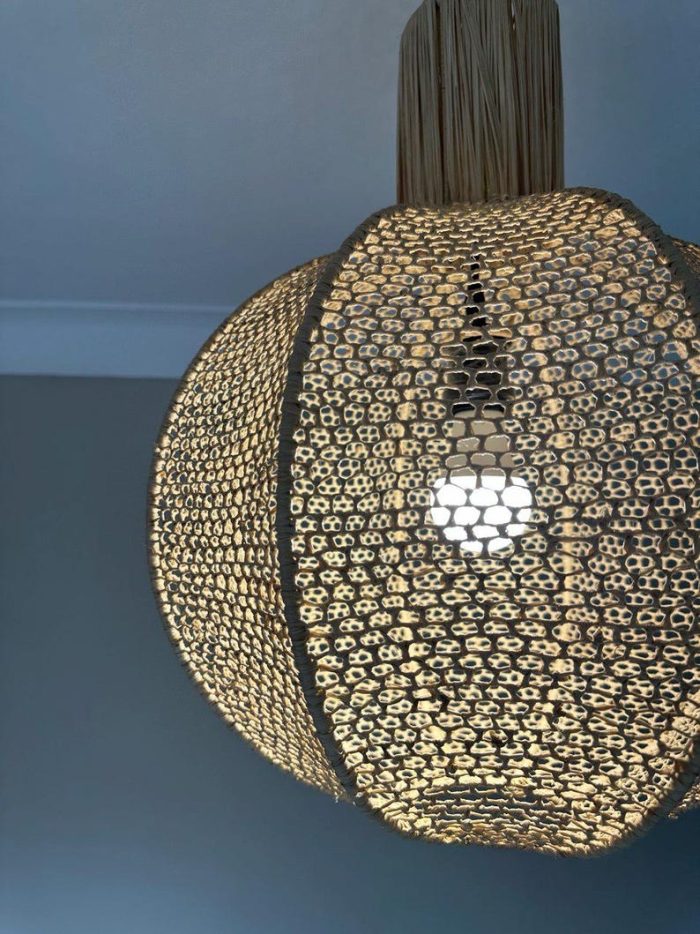 Natuurlijke Raffia Hanglamp – Ronde Geweven Plafondlamp - Afbeelding 4