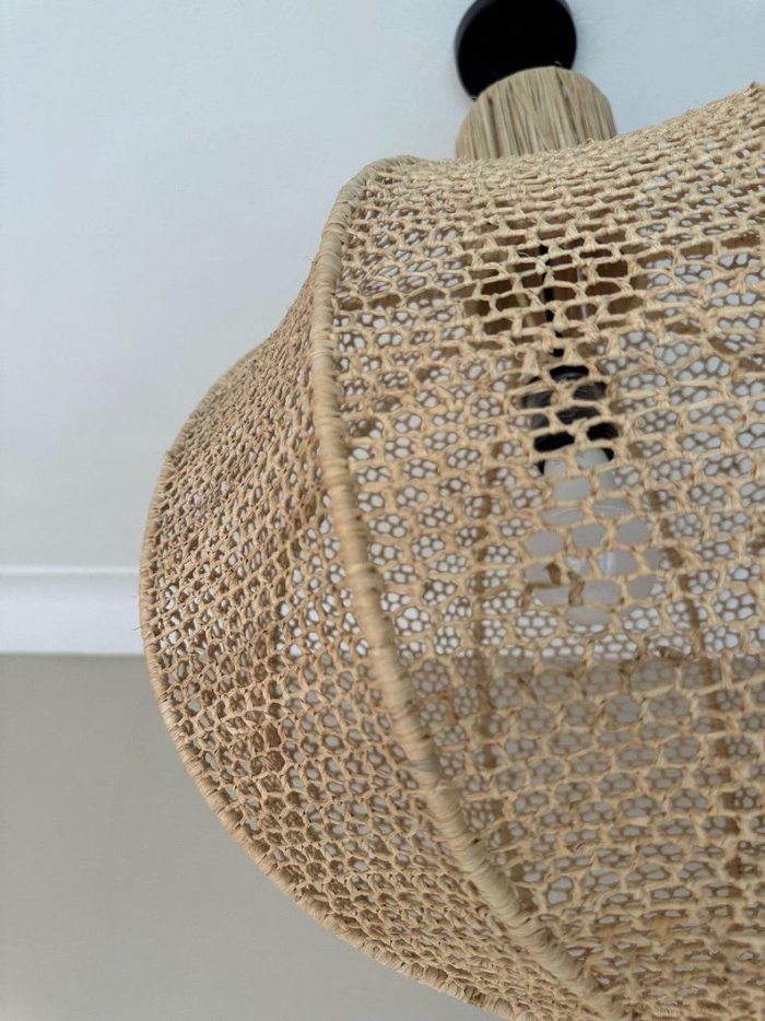 Natuurlijke Raffia Hanglamp – Ronde Geweven Plafondlamp - Afbeelding 5
