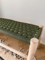 Handgeweven Marokkaanse Bank met Groen Touw – Handgemaakt van Eucalyptushout - Afbeelding 6