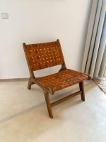 Marokkaanse Fauteuil van Walnoothout met Bruin Leer – Handgemaakte Lounge Stoel - Afbeelding 8