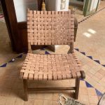 Marokkaanse Fauteuil van Walnoothout met Naturel Leer