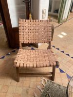 Marokkaanse Fauteuil van Walnoothout met Naturel Leer