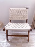 Marokkaanse Fauteuil van Walnoothout met Wit Koord – Handgeweven Relaxstoel - Afbeelding 2