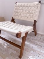 Marokkaanse Fauteuil van Walnoothout met Wit Koord – Handgeweven Relaxstoel - Afbeelding 5