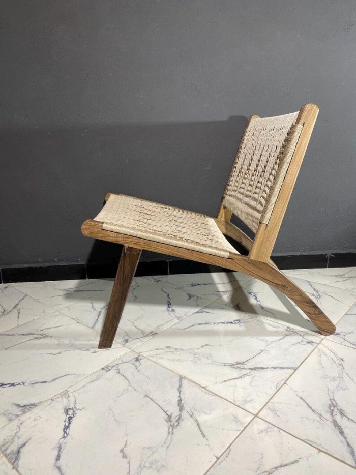 Marokkaanse Fauteuil van Walnoothout met Koord – Handgeweven Relaxstoel - Afbeelding 5