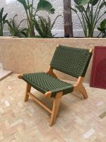 Marokkaanse Fauteuil van Walnoothout met Groen Koord – Handgeweven Relaxstoel - Afbeelding 7