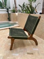 Marokkaanse Fauteuil van Walnoothout met Groen Koord – Handgeweven Relaxstoel - Afbeelding 6