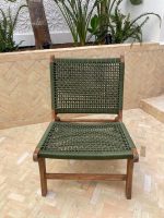 Marokkaanse Fauteuil van Walnoothout met Groen Koord – Handgeweven Relaxstoel - Afbeelding 8