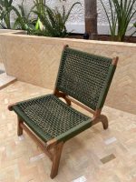 Marokkaanse Fauteuil van Walnoothout met Groen Koord – Handgeweven Relaxstoel - Afbeelding 3