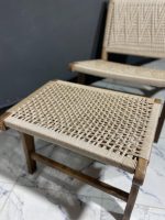Marokkaanse Walnoothouten Fauteuil & Ottoman Set met Koord - Afbeelding 3