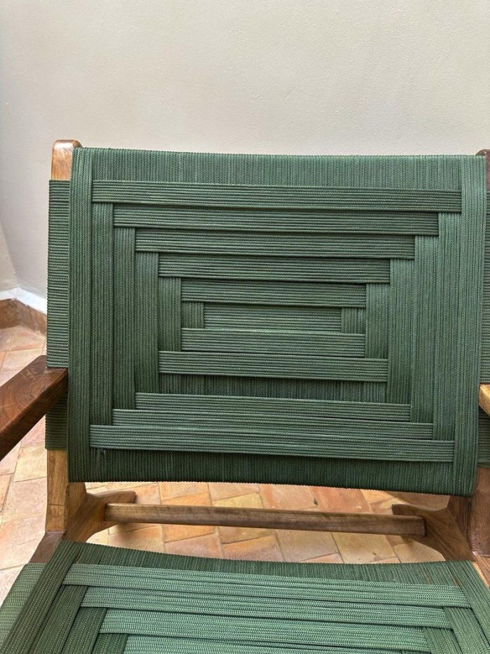 Walnoothouten Fauteuil met Groen Koord Zitting - Afbeelding 7