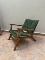Walnoothouten Fauteuil met Groen Koord Zitting - Afbeelding 2