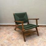 Walnoothouten Fauteuil met Groen Koord Zitting
