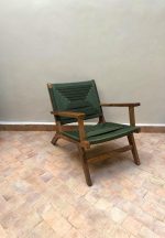 Walnoothouten Fauteuil met Groen Koord Zitting