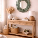 Marokkaanse Houten Spiegel – Ronde Handgeweven Raffia Lijst