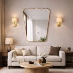 Antieke Messing Gebogen Wandspiegel – Handgemaakt Design - Afbeelding 2