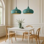 Gehamerde Messing Hanglamp met Turquoise Patina - Afbeelding 4