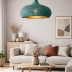 Gehamerde Messing Hanglamp met Turquoise Patina