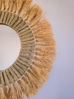 Marokkaanse Raffia Koord Spiegel – Ronde Handgeweven Wandspiegel - Afbeelding 4