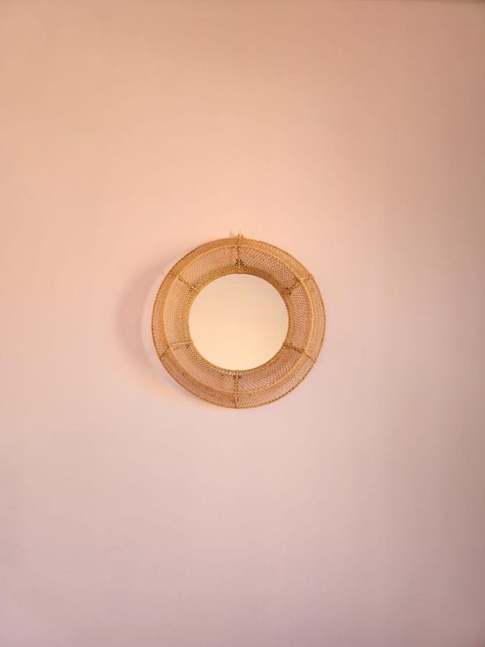 Marokkaanse Raffia Spiegel – Ronde Handgeweven Wandspiegel - Afbeelding 5