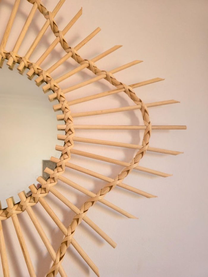 Marokkaanse Houten Spiegel met Koord – Ronde Handgeweven Lijst - Afbeelding 2