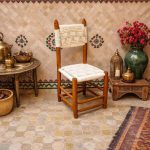 Marokkaanse Bohemian Houten Stoel met Wit Touw – Handgemaakt
