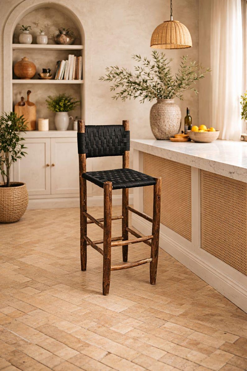 il_794xN.7527283286_7bzi Set Marokkaanse Boho Barkrukken met Zwart Touw – Handgemaakt - Afbeelding 1