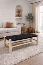 Handgeweven Marokkaanse Bank met Zwart Touw – Handgemaakt van Eucalyptushout