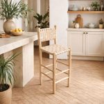 Marokkaanse Boho Barkruk met Naturel Leer – Handgemaakt