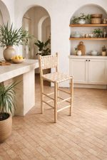 Marokkaanse Boho Barkruk met Naturel Leer – Handgemaakt