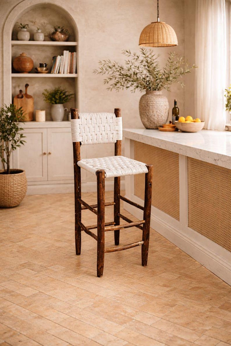 il_794xN.7529428070_7733 (1) Marokkaanse Boho Barkrukken met Witte Touwweving – Handgemaakte Set - Afbeelding 1