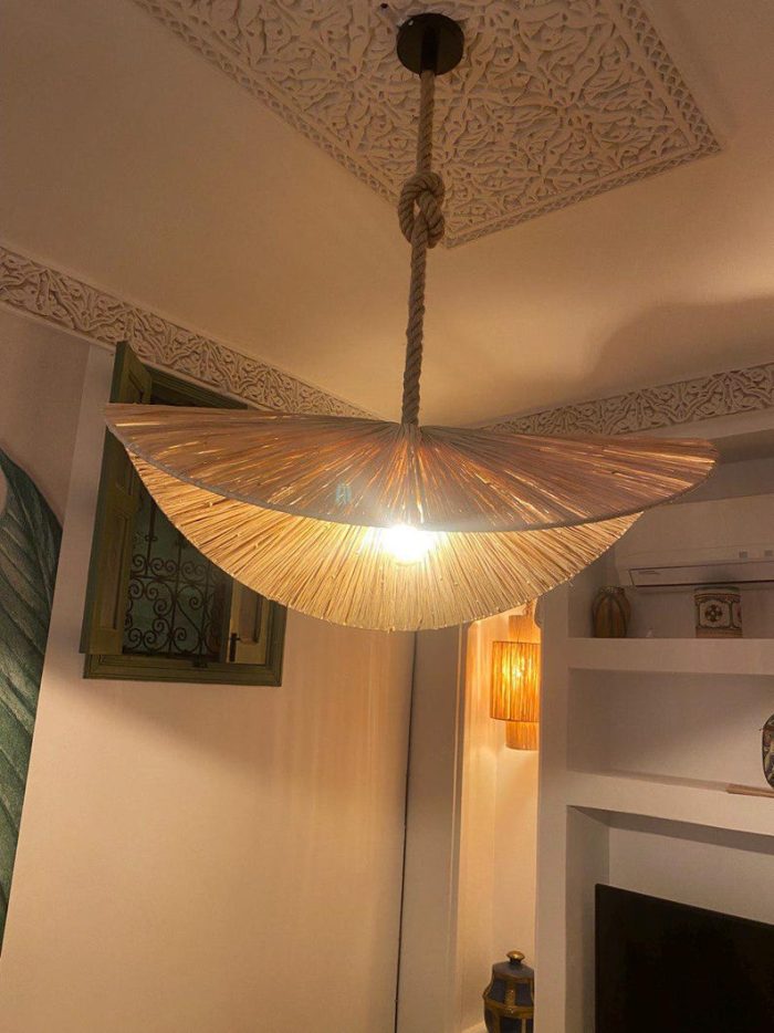 Handgemaakte Raffia Hanglamp – Marokkaanse Parasol Lampenkap - Afbeelding 5