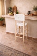 Marokkaanse Boho Barkrukken met Witte Touwweving – Handgemaakte Set (2) - Afbeelding 3