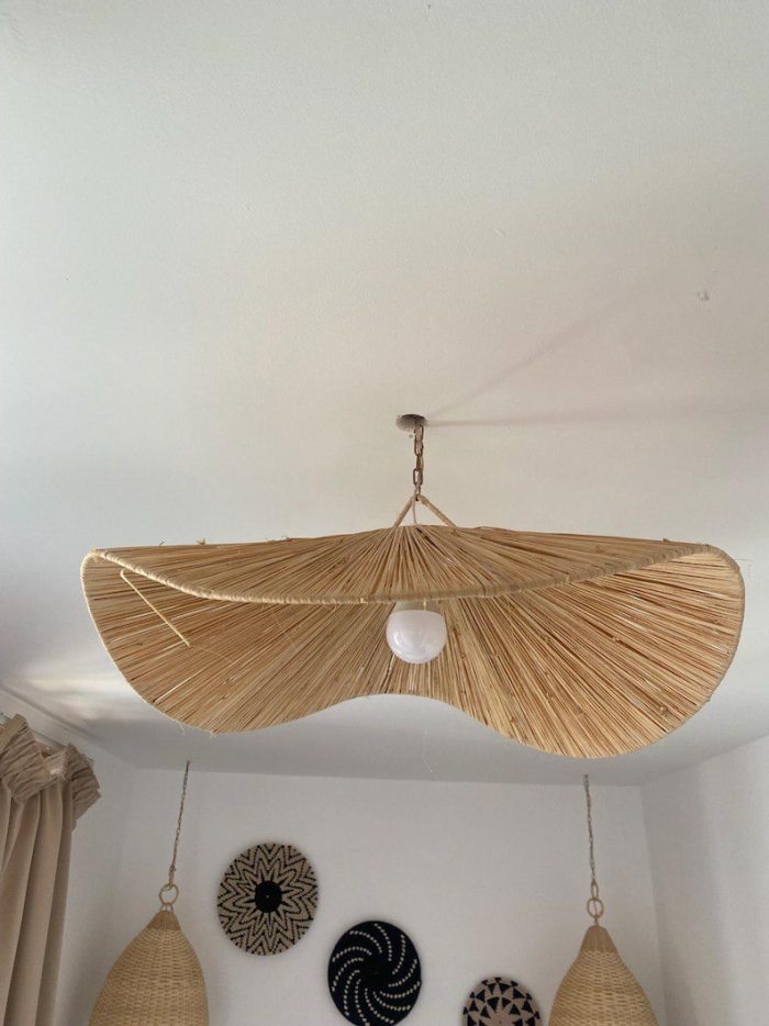 Handgemaakte Raffia Hanglamp – Marokkaanse Parasol Lampenkap - Afbeelding 6