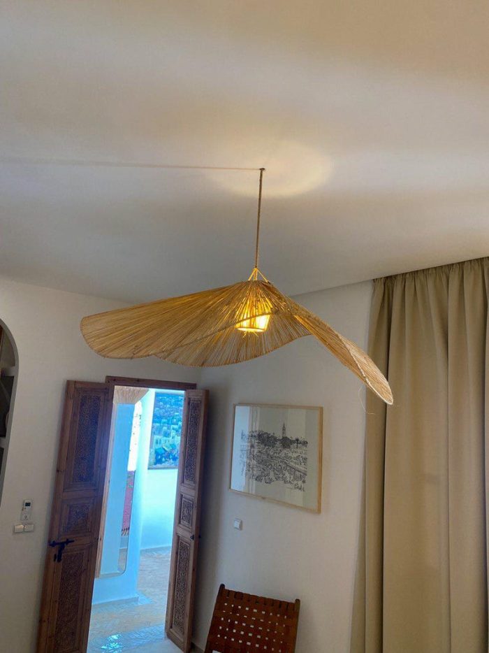 Handgemaakte Raffia Hanglamp – Marokkaanse Parasol Lampenkap - Afbeelding 4