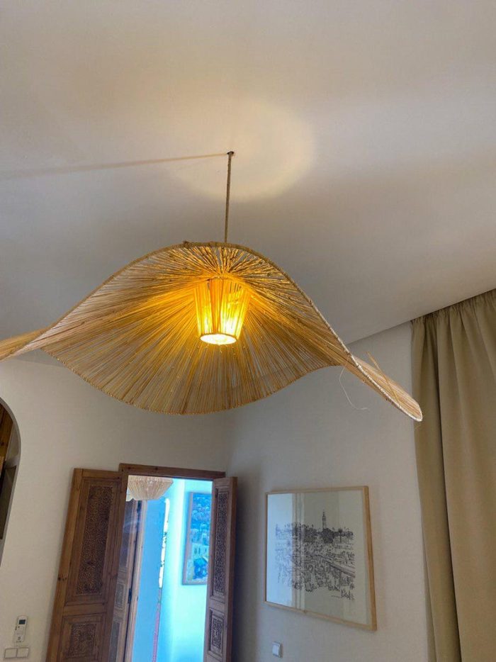 Handgemaakte Raffia Hanglamp – Marokkaanse Parasol Lampenkap - Afbeelding 5