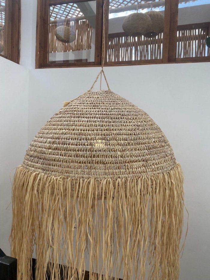 Marokkaanse Strobol Hanglamp met Raffia Franje - Afbeelding 7