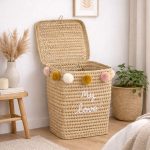 Rieten Wasmand met Pompons – Boho Opbergmand