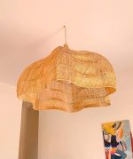 Handgeweven Golfvormige Hanglamp – Grote Raffia Plafondlamp - Afbeelding 4
