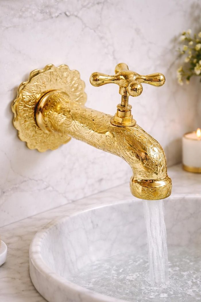 Antique Brass Wall Mount Faucet – Engraved Moroccan Tap - Afbeelding 2