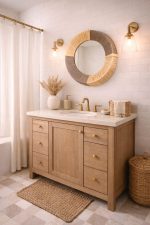 Marokkaanse Raffia Koord Spiegel – Ronde Handgeweven Wandspiegel