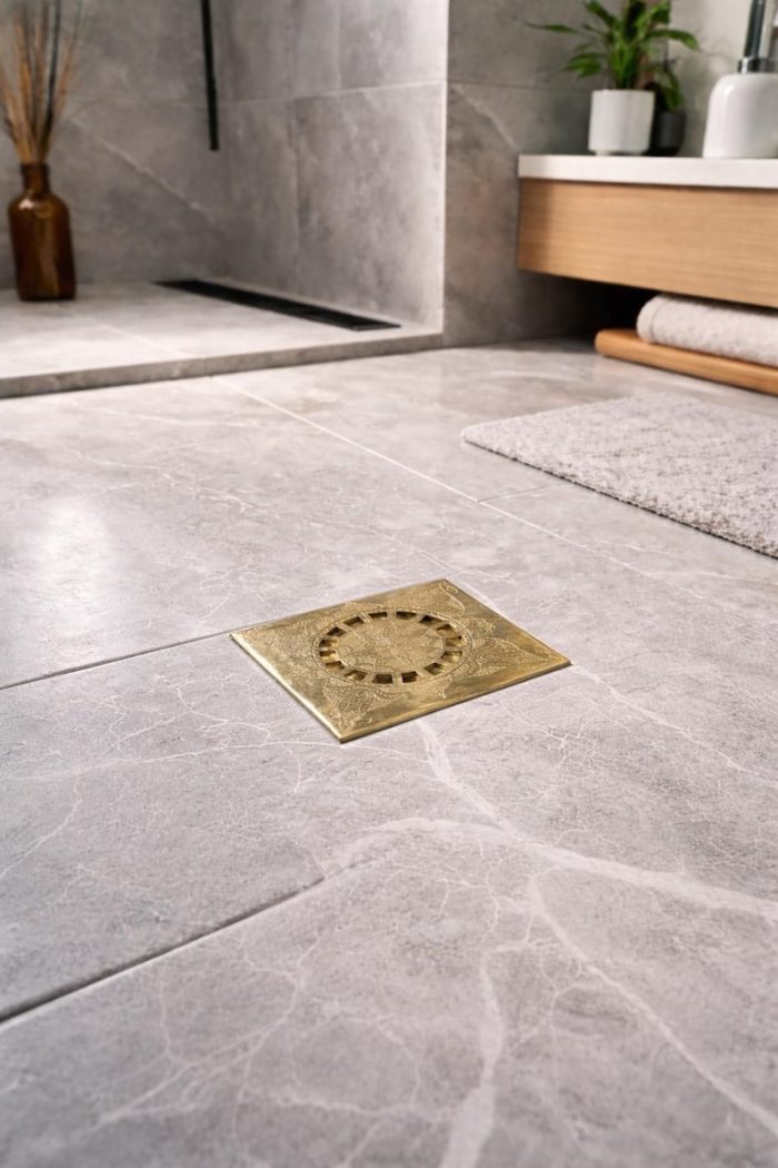 Handgemaakte Messing Vloerputafdekking – Decoratief Vierkant Doucheafvoerrooster - Afbeelding 2