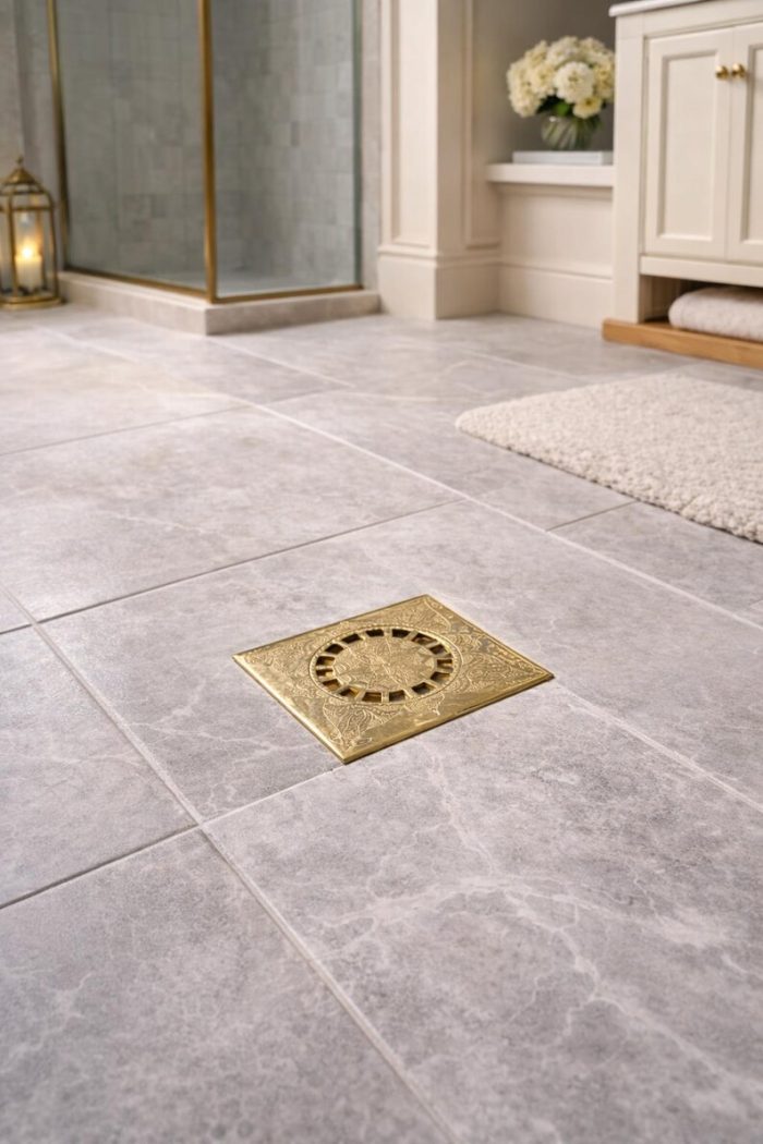 Handgemaakte Messing Vloerputafdekking – Decoratief Vierkant Doucheafvoerrooster - Afbeelding 4