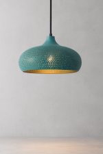 Gehamerde Messing Hanglamp met Turquoise Patina - Afbeelding 3