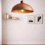 Gehamerde Messing Hanglamp met Bruine Patina