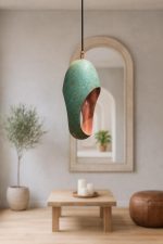 Set of 4 Turquoise Patina Copper Pendant Light – Modern Artisan Hanging Lamp ( 40 cm )