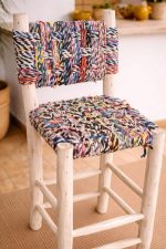 Handgemaakte Laurierhouten Barkruk met Boucherouite Touw – Marokkaanse Boho - Afbeelding 2