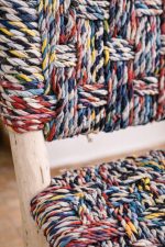 Handgemaakte Laurierhouten Barkruk met Boucherouite Touw – Marokkaanse Boho - Afbeelding 4