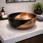 Zwart & Koperen Gehamerde Opbouw Wasbak – Moderne Ronde Badkamerkom