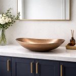 Gehamerde Koperen Ovale Opbouw Wasbak – Laag Profiel Kom